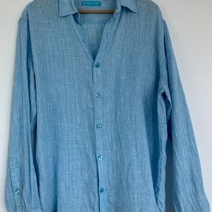 MEN’S TORY RICHARD BLUE LINEN SHIRT